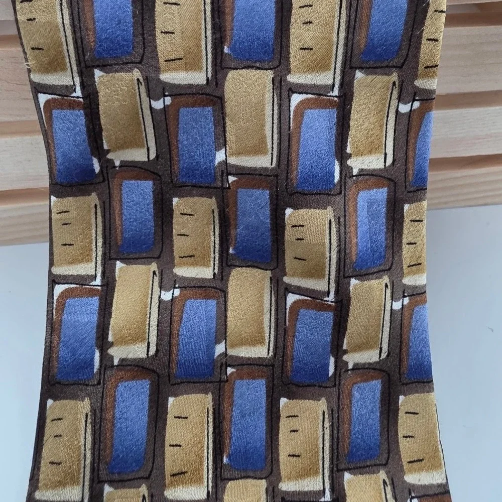 J Garcia Last Chance Collection Fifty-Four Silk Tie Blue‎ Gold Geometric Mens
